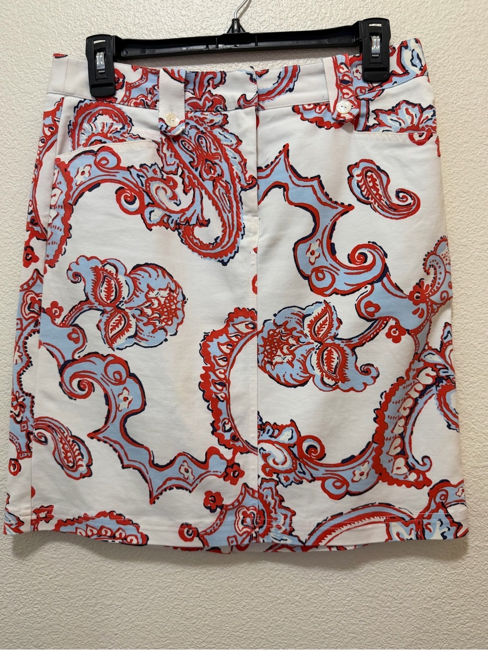 J McLaughlin white multi color paisley print A Line skirt, size 4